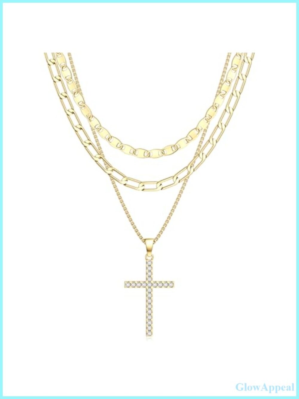 Gold Plated Chunky Layered Cross Necklace Statement Paperclip Chain
